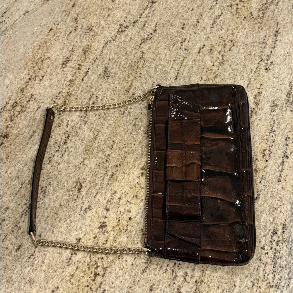 Kate Spade Knightsbridge Byrd Clutch Handbag Chestnut Brown Patent Leather